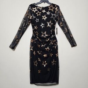 Vince Camuto Women's Dress 10/Medium Black Long Sleeves Sequin Embroidery 1053